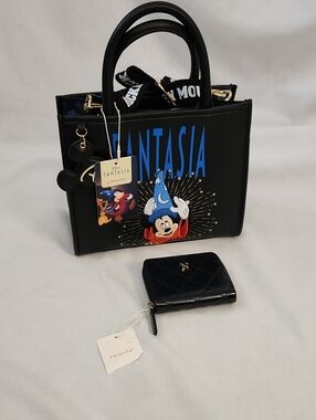 Disney Fantasia Mickey Black Tote Bag with Quilted  Wallet